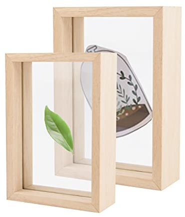 URROMA Cornice galleggiante, 2 cornici portafoto in vetro doppio per effetto fluttuante, set di cornici rustiche per foto da tavolo, da appendere alla parete, in legno naturale