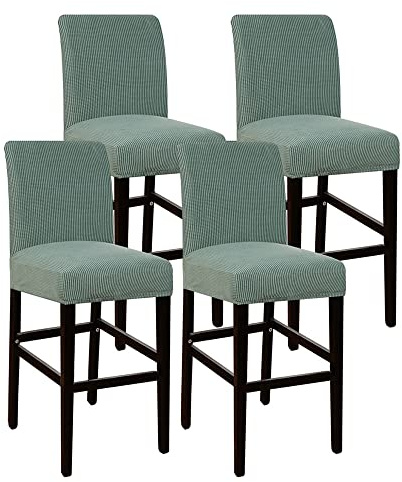FANSU Barhocker Stuhlhusse Elastisch Jacquard-Stoff Stuhlbezug mit Rückenlehne, Esszimmerstuhlbezüge, Barhockerbezüge für Küchen Hochstühle Höhenverstellbar Sitzbezug (Matcha-Grün,4er Set)