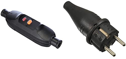 as - Schwabe Personenschutz-Zwischenschalter Schwabe 30 mA - Personenschutzschalter 230 V / 16 A 45223 & Gummi-Stecker Schutzkontaktstecker mit doppeltem Schutzkontakt, 230V, 16A, IP44, Schwarz, 60411