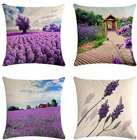Kissenbezug 80x80cm 4er SetBoho Wohnzimmer Outdoor Deko, Schlafzimmer Zimmer Dekor Kissenhülle Kissenbezüge mit Verstecktem Reißverschluss, Couchkissen, Sofakissen Weinachten Lavendel Nach Hause