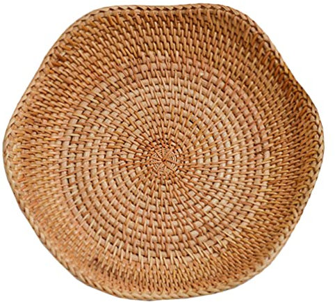 Happyyami Bandeja de Mimbre Cesta de Frutos Secos Porta Utensilios Palet bandejas cestas de Almacenamiento Canasta de Almacenamiento para el hogar práctica Cesta de Comida Tejer