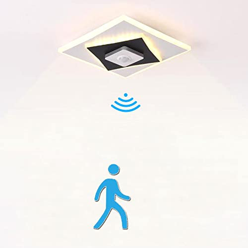 Quadratische Deckenlampe Moderne LED Deckenleuchte mit Bewegungsmelder Innen, 20W Flurlampen Decke Acryl Lampe Sensor Deckenbeleuchtung für Flur Treppen Eingang Gang Balkon Garage Keller, Warmweiß