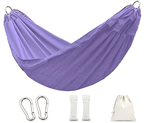 NEWCES Portable Hammock Hammock with Spreader Bar Fabric Bed - for Outdoor Patio Porch and Yard Portable Hammocks for Backpacking Beach (Color : Purple)