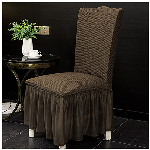 FrEshn Staubschutzhaube Stuhlabdeckung mit Rock 1/2/4/6 PC Jacquard Hochzeit Esszimmer Bankett Hotel Spandex Solide Farbe Kleidung Staubschutz (Color : Brown, Size : Universal Size)