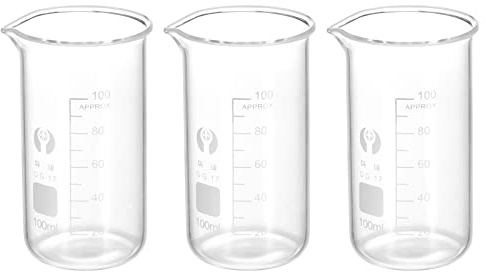 PATIKIL 3Pcs 100ml Tall Form Glass Beaker, 3.3 Borosilicate Glass Graduated Printed Scale Measuring Cups with Spout for Kitchen Lab Liquids