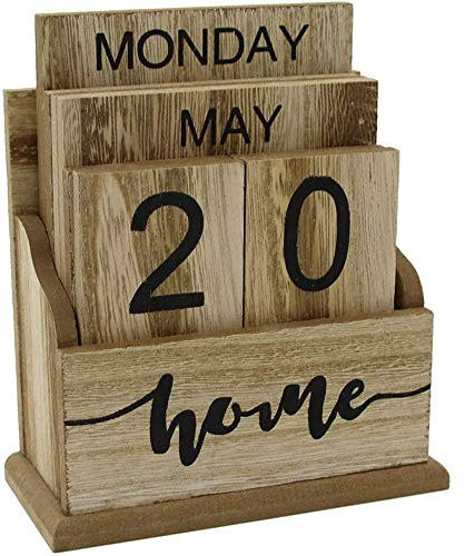 Hopbucan Wooden Flip Desk Blocks Calendar, Plank/Table Calendar Display,for Home/Office Decoration,11.5X6.5X14.5CM,A