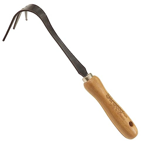 Sirocco Kultivator mit 3 Zinken Gartenwerkzeug aus gehärtetem Stahl Buchenholzgriff 14 cm - Handkultivator für Bodenlockerung und Unkrautentfernung