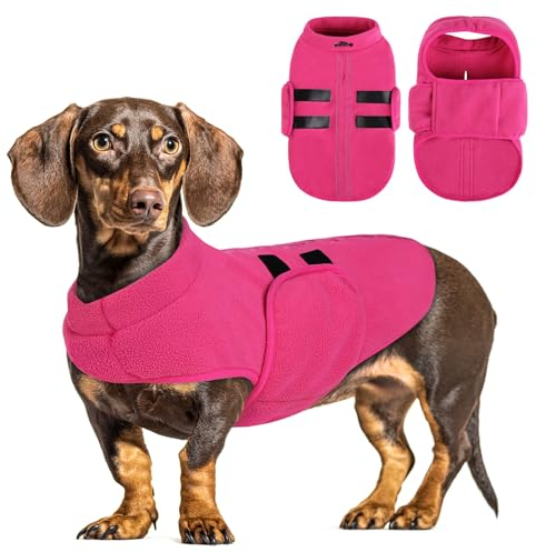 PUZAUKAL Hundepullover Fleece Weste Hundemäntel Winter Warmer Hundeweste für Kleine Hunde Weicher Fleece Hundejacke mit Geschirr Pullover für Mittel Großen Hund Katze-Rosa(XS)
