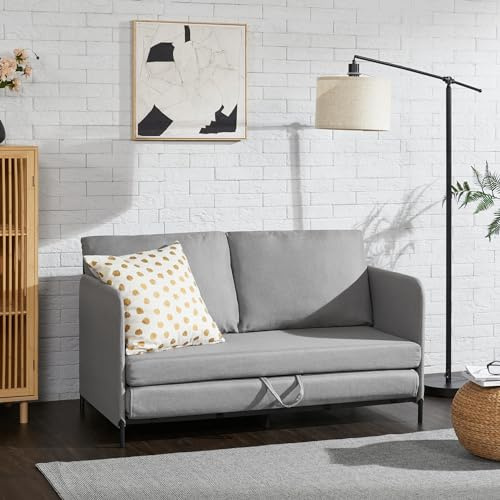 [en.casa] Schlafsofa Soini 2-Sitzer Sofa mit Schlaffunktion gepolstert Schlafcouch mit Bettkasten Bettsofa ausziehbar Hellgrau Klappsofa Schaumstoff