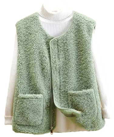 Fnfmrfmr Kvinnor falsk lammullsväst tjock varm dragkedja väst höst vinter lös ärmlös jackor, en8, XL