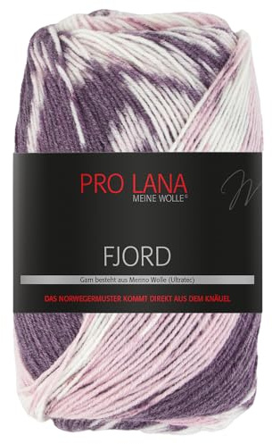 Frida's Wollhaus Pro Lana 100 g Fjord Norweger-Muster Farbverlaufswolle Stricken Garn 14 Farben (88 | Pflaume-altrosa-weiß)