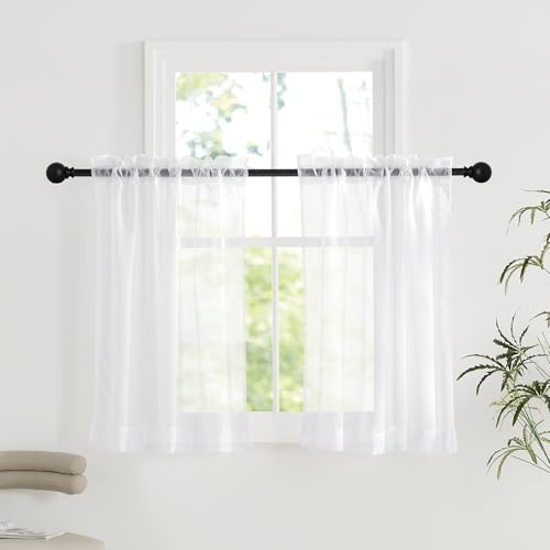 PONY DANCE Voile Curtains 30 Inch Drop White Caravan Sheer Net for Motorhome Campervan Privacy Elegant Slot Top Home Windor Decor Voile Curtains, 29-Inch Wide Per Panel, 2 Panels