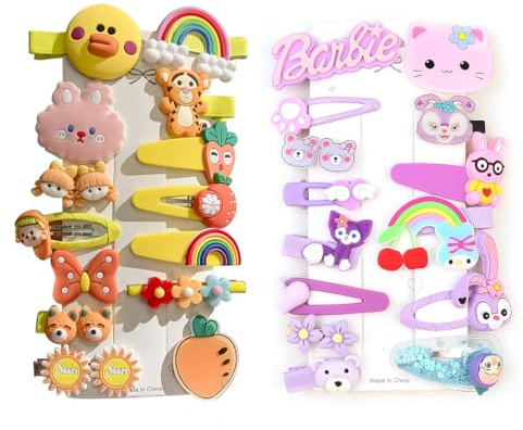 Fermagli per Capelli Bambina, 28 Pezzi Mollette per Capelli Bambina, Fermagli per Cartone animato, per ragazze, bambini come regalo di compleanno, Multicolore, giallo, viola