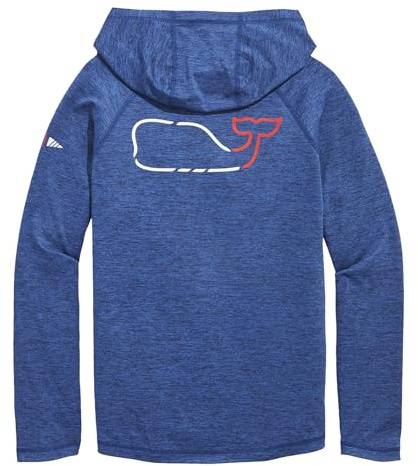 vineyard vines Men's OTG Whale Outline Long-Sleeve Harbor Hoodie Tee, Nautical Navy Heather, XXL
