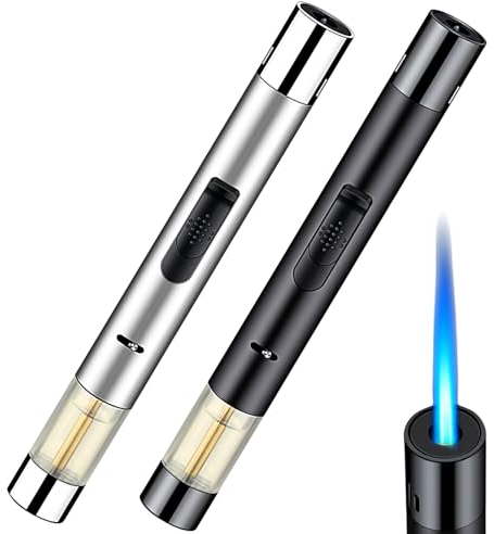 HOSPAOP 2 mecheros de gas rellenables, llama de chorro de 19 cm, encendedor eléctrico resistente al viento para velas, cocina, camping, barbacoa, chimenea, regalos para hombres (sin gas)
