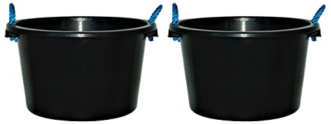 2 X 45L Litre Large Heavy Duty Plastic Multipurpose Tub With Rope Handles - Plasterers Mixing Cement Muck Water Tub Storage Bucket - Black