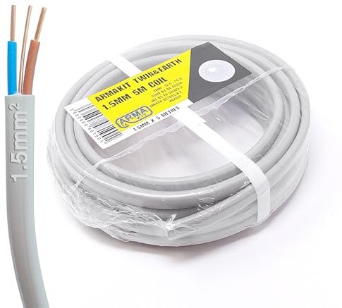ArmaKit 1.5mm Twin & Earth Cable - 5 Metre 6242Y1.5 GREY 240v Mains Cable - 3 Core Electrical Wire - 5m