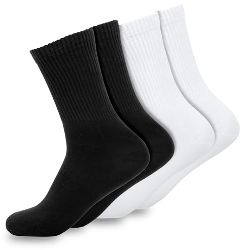 Baesics Sportstrumpor, höga tennisstrumpor för kvinnor och män (4 par) ÖkoTex100 snygga för varje outfit, 2 x svart + 2 x vit arz, 39-42 EU