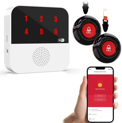 WiFi Smart Wireless Caregiver Pagers for Elderly Alert Button that Calls Cell Phone Caregiver Alert System with LED Number Display 2 SOS Call Button 1 Receiver(Only Supports 2.4GHz & No Monthly Fee)