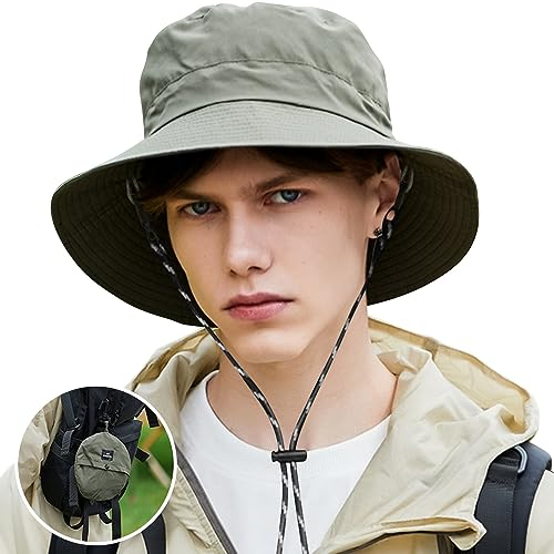 Tyuodna Fischerhut Herren,Sonnenhut Herren Damen wasserdichte Schnelltrocknend,Anglerhut Herren UV-Schutz,Safari Hut Herren mit Verstellbarer Schnur Unisex (Wasserdichtes Nylon, Grün)