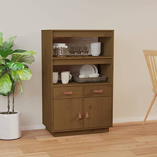 Chaduof Highboard, Kommode, Sideboard, Schuhkommode, Komodenschrank, Kleiderkommode, Küchenanrichte, Esszimmerschrank, Flurkommode, Honigbraun 67x40x108,5 cm Massivholz Kiefer
