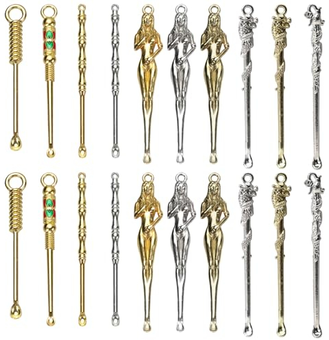 Lot de 20 petites cuillères à priser rétro pour poudre, mini cuillère porte-clés pour collier (20)