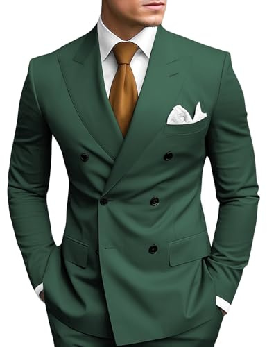 HANBANGWEI Men Suits 2 Piece Double Breasted Suits for Men Dark Green Suit Slim Fit Double Breaste Tuxedo Suit for Wedding Homecoming Prom, S
