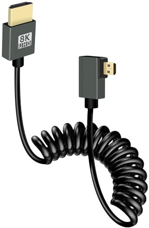 GELRHONR 4k-Spiralkabel für HDTV, High Speed 4K@60Hz – Dünnes HDTV-Verlängerungskabel mit zwei Steckern, flexibles Federkabel für On-Camera-Monitore, Fernseher, Projektoren(Right Angle)