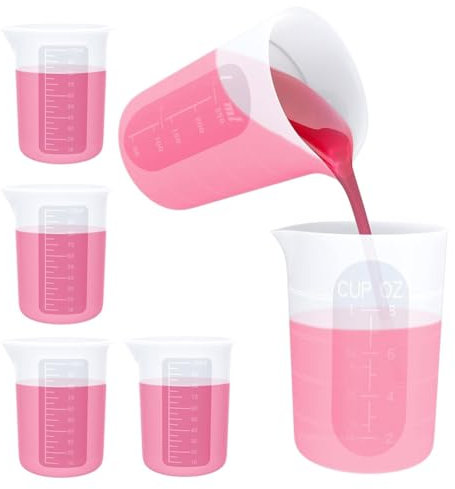 Osmond Juego de 6 Vasos Medidores de Silicona: 2 Vasos de Silicona Reutilizables de 250 Ml, 4 Vasos Medidores Antiadherentes, Vasos Mezcladores de Epoxi