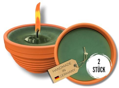 Lavalis 2 candele per esterni, in terracotta riempite a mano, in cera riciclata, durata 20 ore, altezza 5 cm, ciotola fiamma, candele da giardino, per matrimoni e feste, diametro 11,5 cm