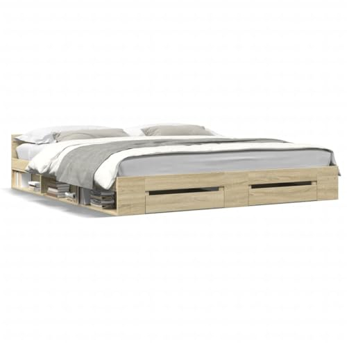 ShGaxin Bettgestell mit Schubladen Sonoma-Eiche 200x200cm Holzwerkstoff, Bett, Jugendbett, Schlafzimmer Bett, Bed Frame - 3280722