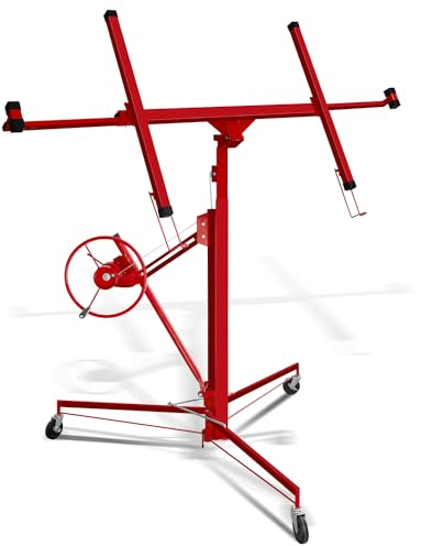 Yakimz klappbar Plattenheber XXL für Rigipsplatten, Höhenverstellbar 140cm - 350cm Arbeitshöhe, 68kg Traglast, max. 290 cm, Lastarmbreite, Montagehilfe für Trockenbau, Terrassenplatten, Rot