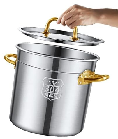 Olla con Tapa - Olla, Olla Grande, Olla de Acero Inoxidable con Tapa, Ollas para Freír/Cocinar/Guisar, Cubo de Agua Estable y Resistente, 30-90L Mi