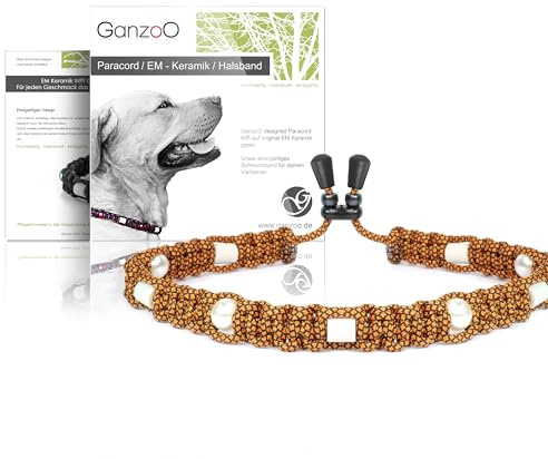 Ganzoo geflochtenes Paracord 550 Hunde-Halsband mit EM Keramik Tubes/EM Pipes und Zier-Perlen, Zierhalsband Größe L 52-64 cm, individuell verstellbar mit Kordelstopper, Diamant Topaz