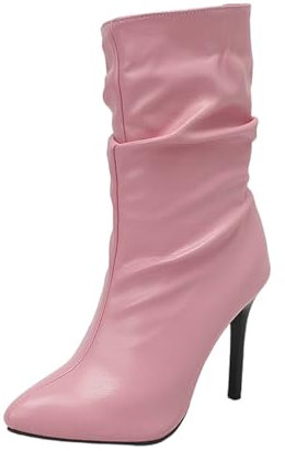 Stövletter dam med klack läder – halvhöga stövlar stilettos högklackade stövlar spets tåhätta höga klackar eleganta pumps kort skaft läderstövlar motorcykel stridskängor, ROSA, 42 EU