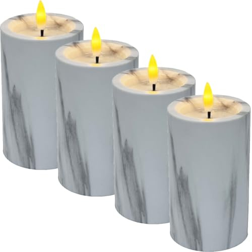 4er Set Moderne LED-Kerze Hony Tischdeko aus Marmor in Grau 12 cm