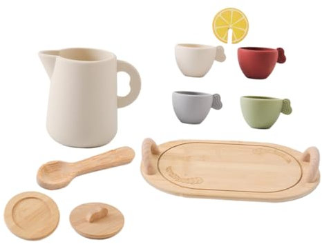 Vaguelly Juego De Té De Madera para 1-3 Años Vajilla Miniatura para Niñas Decoración De Casas Miniatura