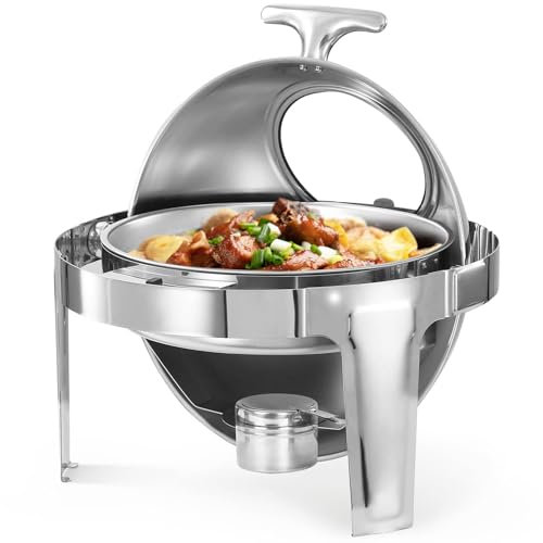 Juego de calentadores, bandeja calentadora, juego de buffet de acero inoxidable, calentador con ventana de vidrio, calentadores y servidores de buffet con tapa enrollable 6 l (individual)