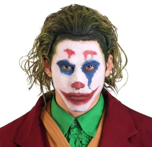 Augesak Joker Perücke Herren, Grüne Perücke für Joker Kostüm Herren, Locken Perücken Joker Grün, Wig Kurze Wellige Clown Perücke für Herren Fasching Halloween Karneval Kostüm Joker Cosplay
