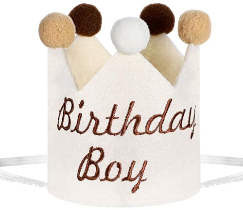 Hariendny Brown Embroidered Birthday Crown, Birthday Boy Crown, Birthday-Decorations for Boys, Birthday-Hat Decorations