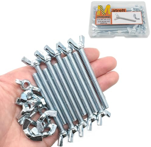 Matrelt 20 Pcs 1/4-20 x2-1/2 Wing Screw Bolts and Wing Nut Kit Butterfly Screws and Nut with Hand Twist Tighten Wing Head Zinc Plated Hardware Fitting Fastenings Assortment Kit