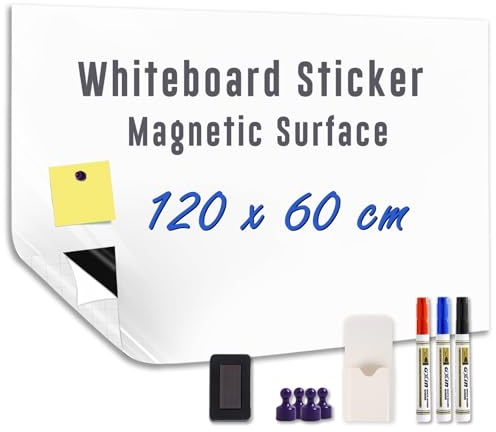 HeatPomelo Tableau Blanc Magnétique Effaçable – 120 x 60 cm | Film Autocollant Adhésif Tableau Velleda Mural pour Maison, Bureau, Porte