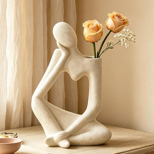 Arawat Vas dekoration vardagsrum modern keramik vit skulptur vaser för pampasgräs vas estetisk tänkare blomvas kropp tulpanvas bok nordisk bröllop gåva 19 cm dekorativ ansikte vas beige