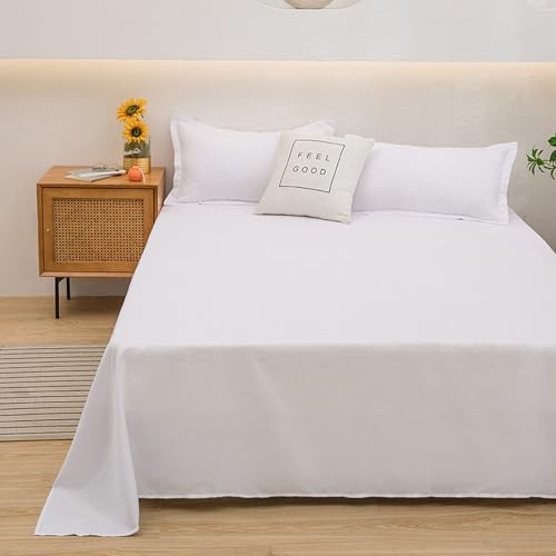 JIALIANG Bettlaken ohne Gummizug 230 x 250 cm für 2 Personen Klassisches Baumwolle Bettlaken | Betttuch | Leintuch | ohne Gummizug | 100% Baumwolle Weiß