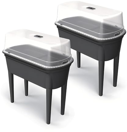 Kreher® Hochbeet, Anzuchtbeet, Gemüsebeet, Pflanzkasten mit Füßen und Haube aus Kunststoff in Anthrazit. Maße: 77,5 x 37,8 x 82 cm! (2)