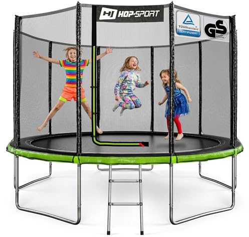 Hop-Sport Trampolin Outdoor - Ø 244/305/366/427/488 cm - Trampolin mit außenliegenden Sicherheitsnetz, Stabiler Rahmenkonstruktion & Sicherheitszertifikaten - Komplettset mit Leiter