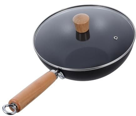 NAMOARLY Eisenpfanne Mit Deckel Unbeschichtete Wokpfanne Für Küche Holzgriff Zum Braten Kochen Und Dünsten Vielseitiges Kochgeschirr