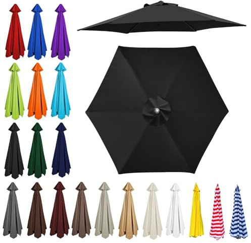 2m/2.30m/2.5m/2.7m/3.0m/3.5m Replacement Parasol Canopy, Garden Umbrella Replacement Top Cover, 6/8 Arms Umbrella Cloth Fabric for Sunshade, Water Resistant, Fits Various Frames(Black,6ribs:2.30m/7.5f