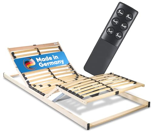 RehaSleep Komfort Lattenrost elektrisch verstellbar 120x200 – 28 Birkenholzleisten für erholsamen Schlaf – 100 Nächte Probeschlafen – Lattenrost elektrisch Made in Germany
