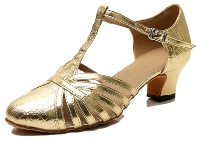 MGM-Joymod dam pumps T-rem balsal latin moderna dansskor avslutningsbal bröllop festskor, Yw089 guld 5 cm klack, 40.5 EU